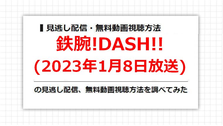 鉄腕!DASH!!(2023年1月8日放送)の見逃し配信、無料動画視聴方法を調べてみた