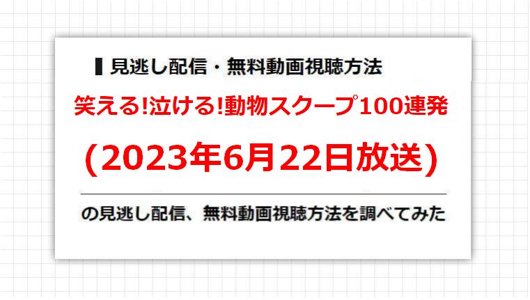 笑える!泣ける!動物スクープ100連発(2023年6月22日放送)の見逃し配信、無料動画視聴方法を調べてみた